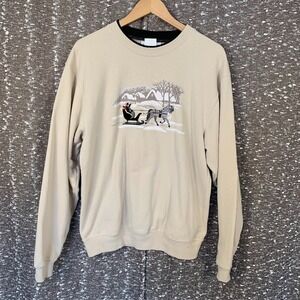 Vintage‎ Country Store Embroidered Holiday Sweater Carriage Horses Women's M